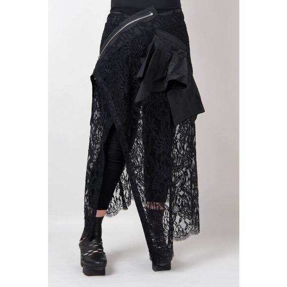 XD XENIA DESIGN Women's Lace & Taffeta Mela Pareo Skirt Size S In Black - Picture 3 of 13
